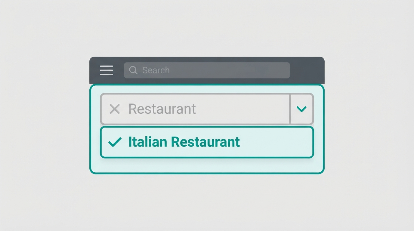 Illustration comparing a generic business category versus a specific, optimized category choice