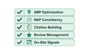 Illustration of three local business listings appearing in Google's Map Pack results