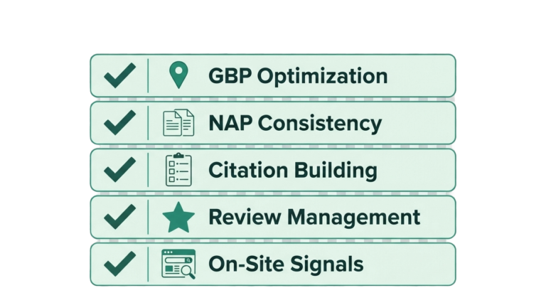 Illustration of three local business listings appearing in Google's Map Pack results